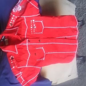 Red button down royalty shirt with diamond studs